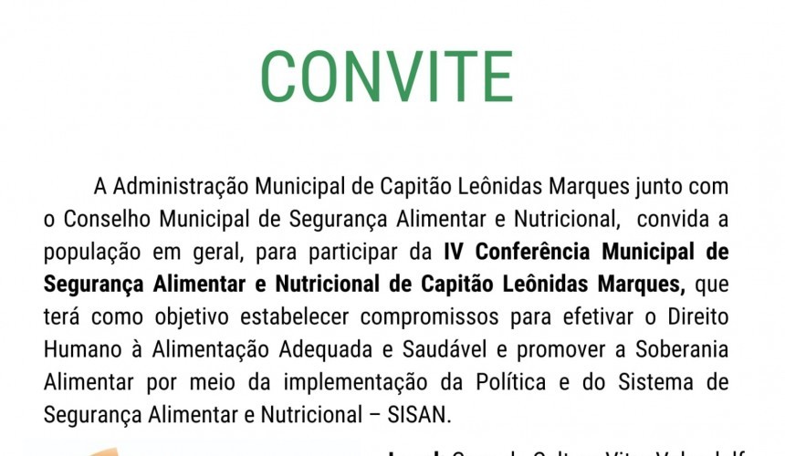 4ª Conferência de Segurança Alimentar e Nutricional acontece na próxima semana em Capitão