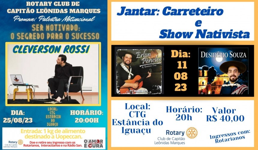 Rotary Club de Capitão vai promover em agosto jantar com show tradicionalista e também palestra motivacional