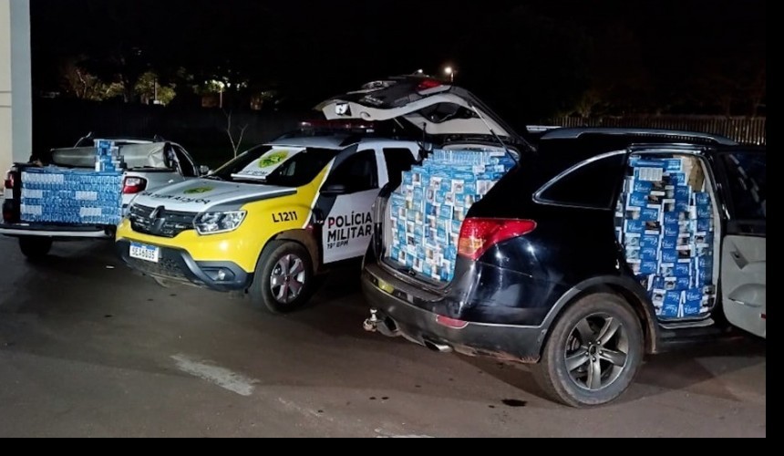PM apreende dois veículos e 100 caixas de cigarros contrabandeados em Toledo