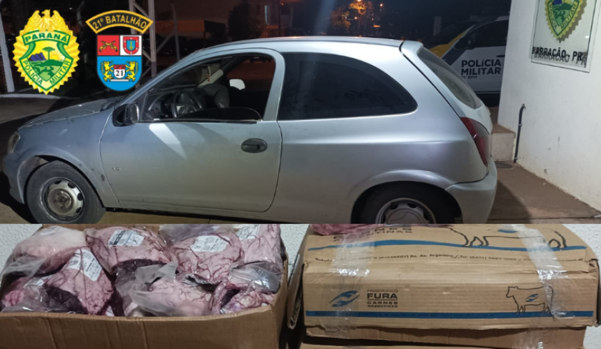 Polícia Militar apreende carro transportando 166 quilos de picanha da Argentina