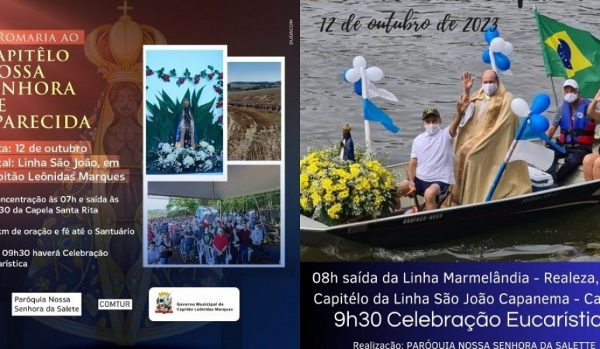 Faltam poucos dias para programação comemorativa do Dia de Nossa Senhora Aparecida em Capitão Leônidas Marques
