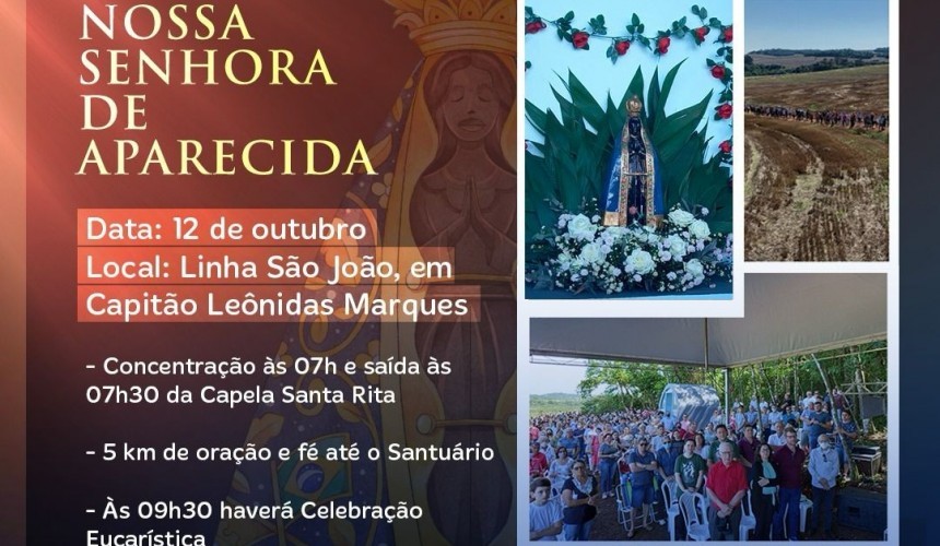 2° Romaria em honra a Nossa Senhora Aparecida acontecerá nesta quinta-feira (12) em Capitão