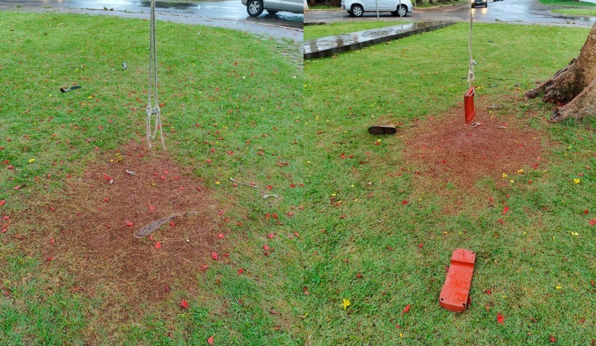 Balanços colocados em frente ao CRAS de Capitão são cortados e depredados