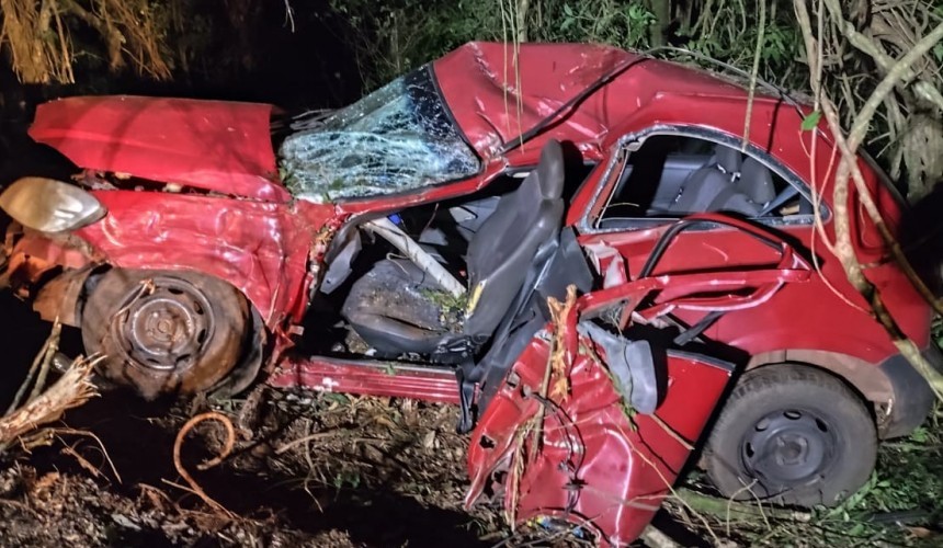 Carro sai da pista, bate em árvore e condutor sofre ferimentos graves na PR-281